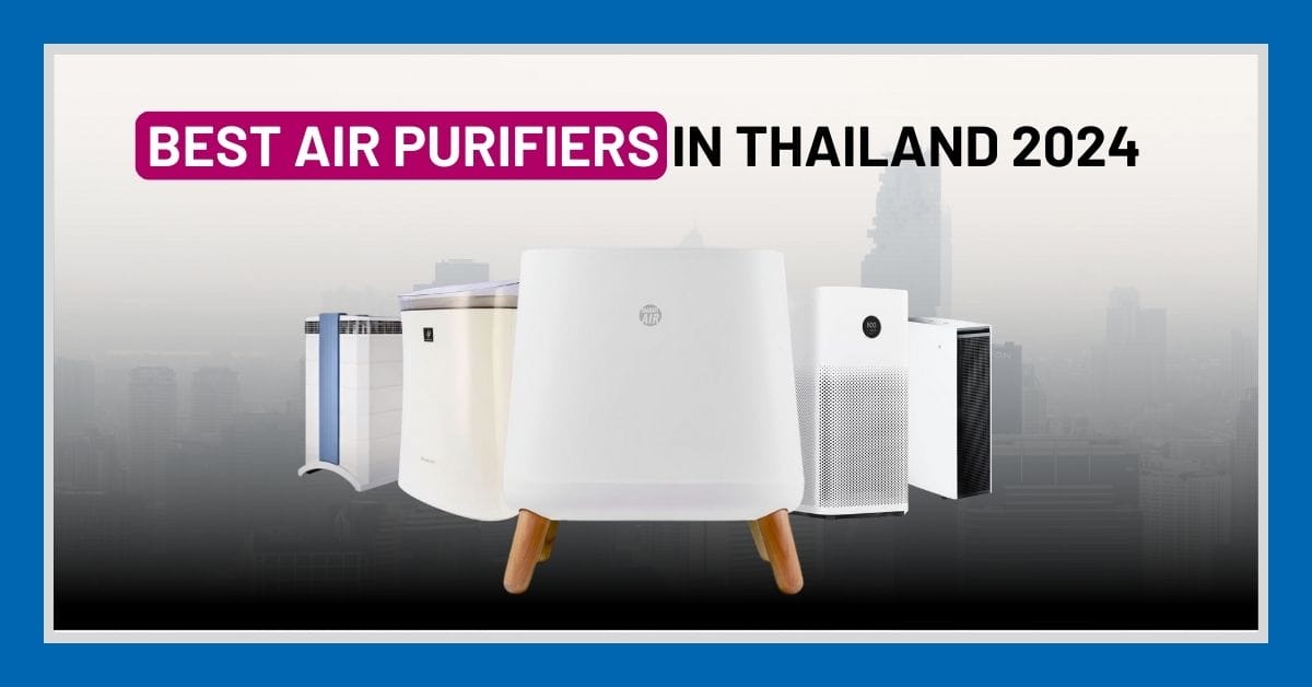 a selection of thailands best air purifiers on red background