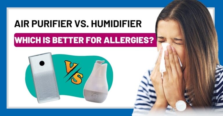 a woman sneezing next to air purifier and humidifier
