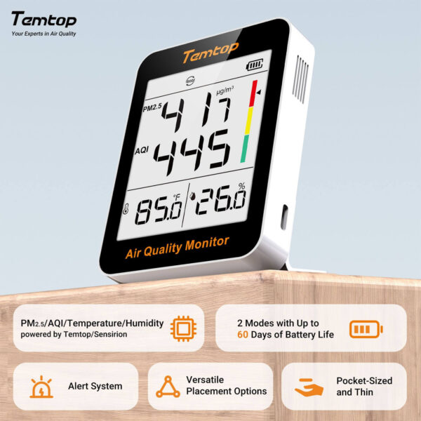 Temtop S1 - Indoor Air Quality Monitor (PM2.5, AQI, Humidity, Temperatur) - Image 2