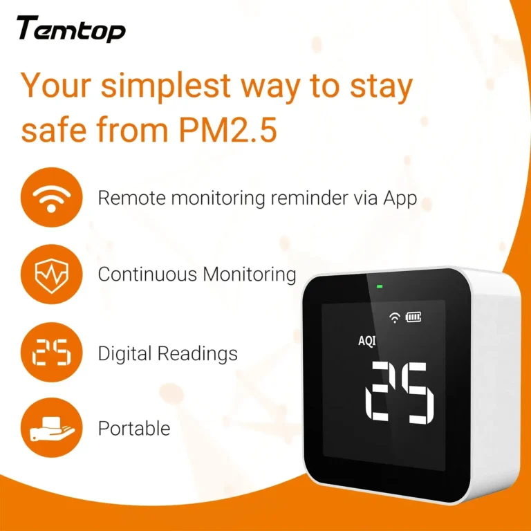 Temtop M10i promoting easy air quality tracking with digital readings and portable design
