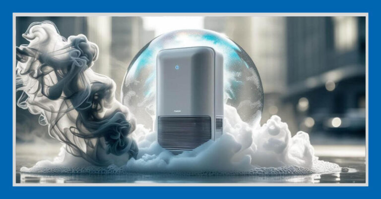 an air purifier in a bubble blocking smoke from the outside