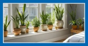 ห้องนอนที่มีต้นไม้สำหรับฟอกอากาศอยู่ภายในห้อง