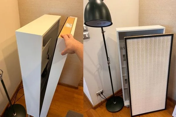 Blast air purifier opened with large HEPA filter