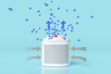 a graphic of an air purifier shooting out ionizers