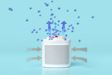 a graphic of an air purifier shooting out ionizers