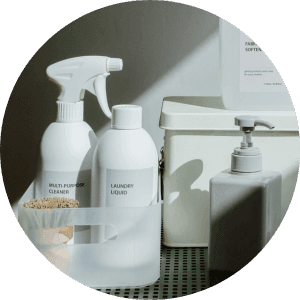 A few cleaning detergents in the bathroom