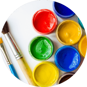 a few buckets of dangerous paints on white background
