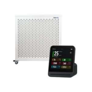 blast mini air purifier and qingping pro sensor on white background