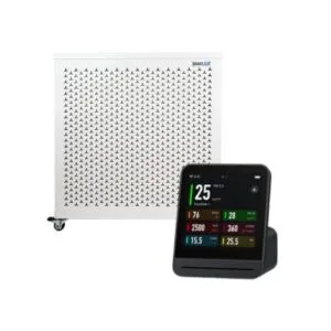 blast mini air purifier and qingping pro sensor on white background