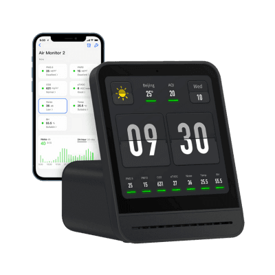 qingping pro+ air quality monitor on transparent background