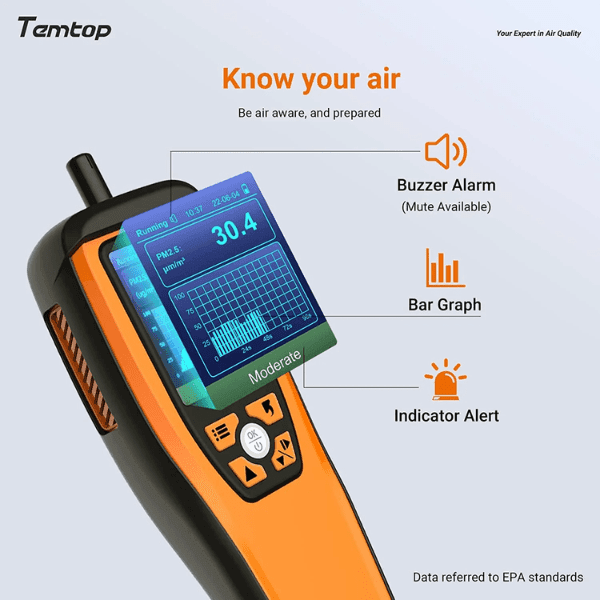 Temtop M2000 (2nd) - Indoor Air Quality Monitor (PM10, PM2.5, AQI, CO2, HCHO, Humidity, Temperature) - Image 5