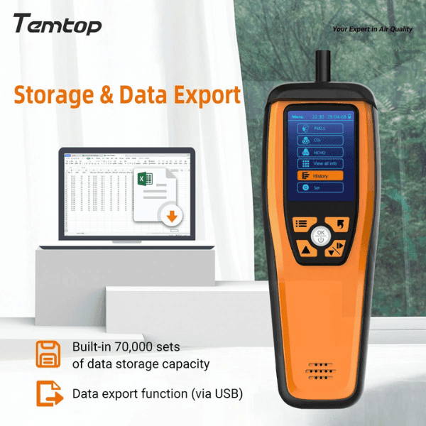 Temtop M2000 (2nd) - Indoor Air Quality Monitor (PM10, PM2.5, AQI, CO2, HCHO, Humidity, Temperature) - Image 6