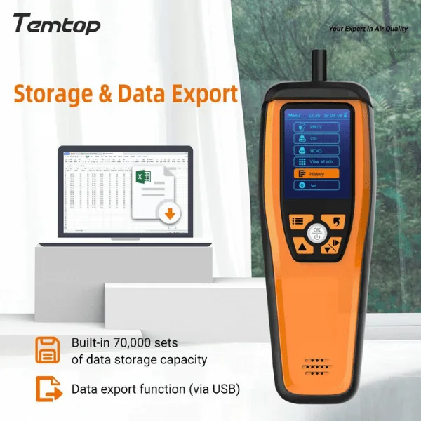 Temtop M2000 (2nd) - เครื่องวัด pm2.5 และคุณภาพอากาศในอาคาร (PM10, PM2.5, AQI, CO2, HCHO, ความชื้น และอุณหภูมิ) - Image 6