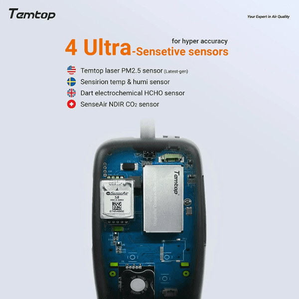 Temtop M2000 (2nd) - Indoor Air Quality Monitor (PM10, PM2.5, AQI, CO2, HCHO, Humidity, Temperature) - Image 8