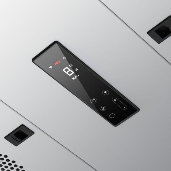 strato ceiling air purifier close up of touchscreen panel