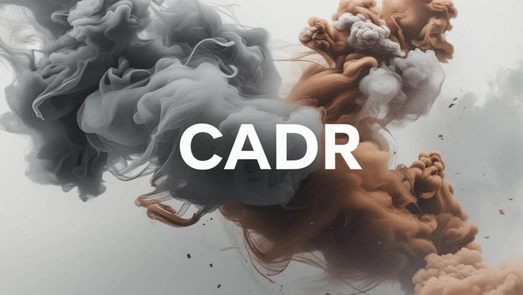 a text _CADR_ in the center with smoke and dust as a background. minimal syle 